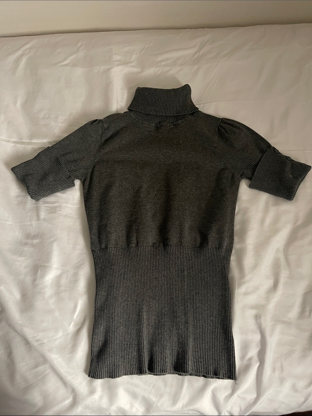 Pink Rose Charcoal Gray Short-Sleeve Turtleneck Sweater